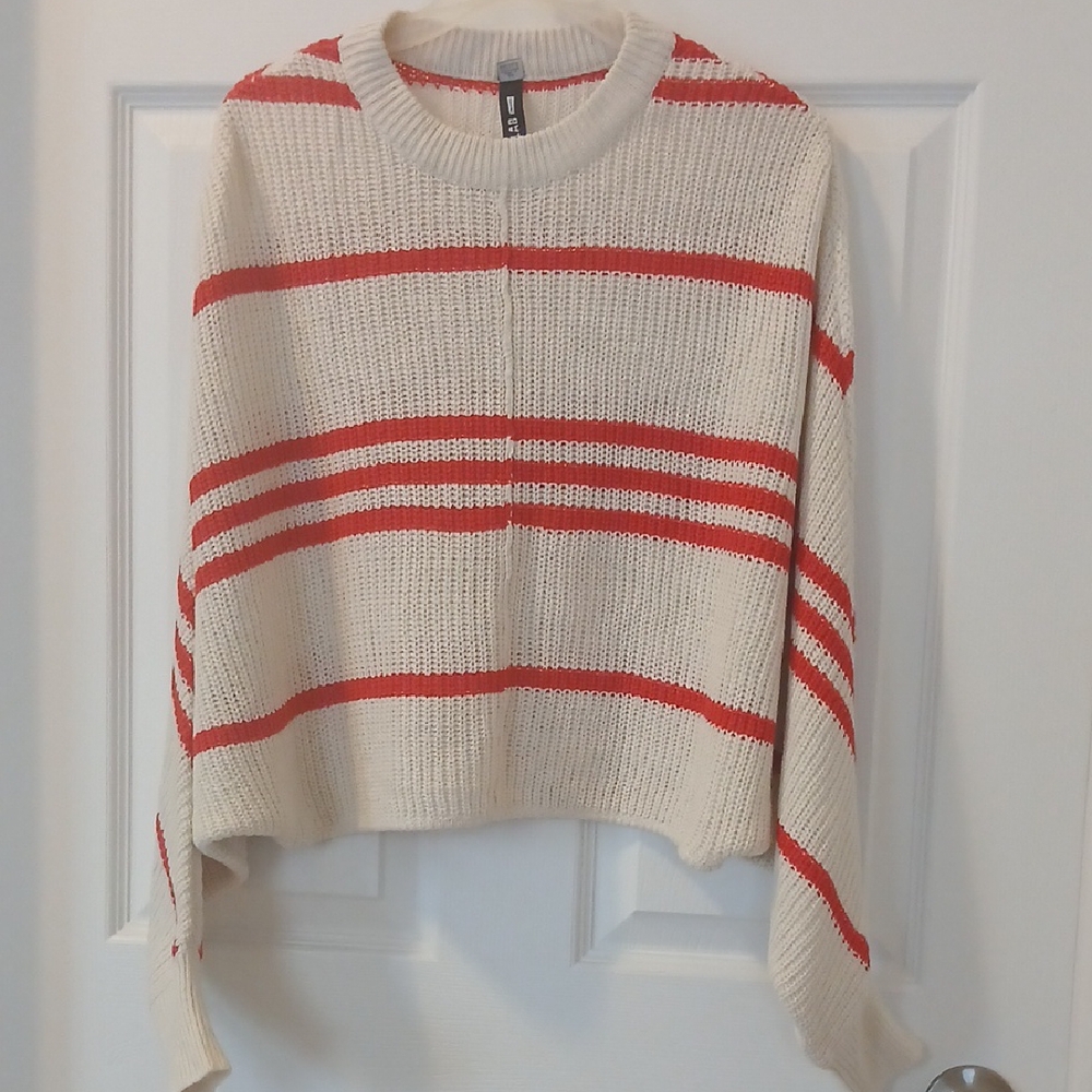 Design Lab Lord & Taylor Cream and Red Striped Sweater NWOT
